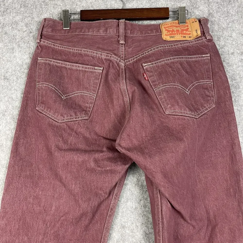 Levis 501 Jeans Mens 34x27 Pink‎ Red Cotton Straight Denim Mid Rise READ